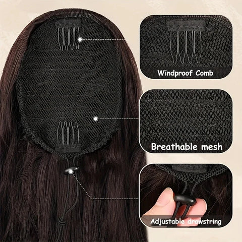 22Inch Synthetic Long Kinky Wave Curly Drawstring Clip in Ponytail Hair Extension High Temperature Fiber Hairpiece for Women