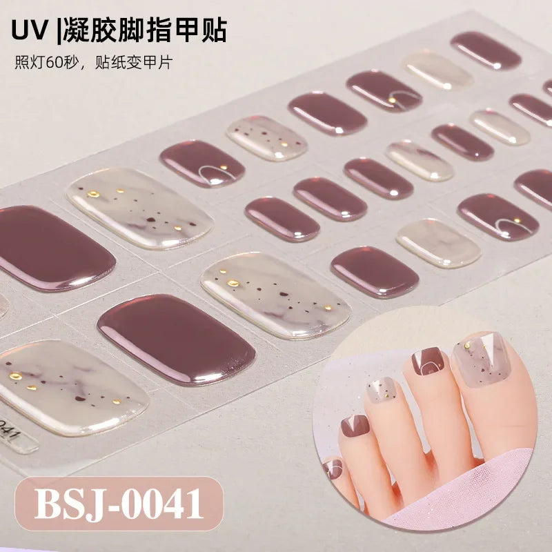26Tips French Leopard Print UV Gel Toenail Sticker Bronzing Dye Gradient Cross-border Semi Baked Gel Nail Sticker UV Lamp Needed