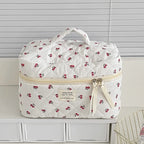 Wholesale Cherry Tote Women Makeup Bag Portable Cute Ladies Cosmetic Toiletry Storage Pouch Handbag Cotton Quilted Zipper Bag
