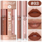 DUNUF Lip Gloss And Lip Oil Set 2-Piece Long-Lasting Waterproof Matte Moisturizing Non-Fading Lipstick Collection