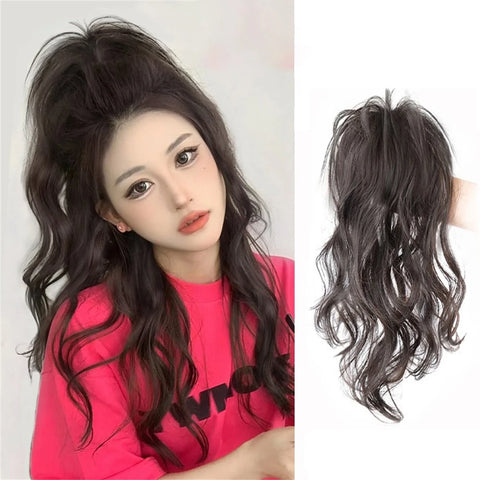 synthetic wig 40cm Princess Girls Fluffy Wavy High Ponytail Clip-on Wig Waterfall Curly Half Tied One-piece Women Hair Extension