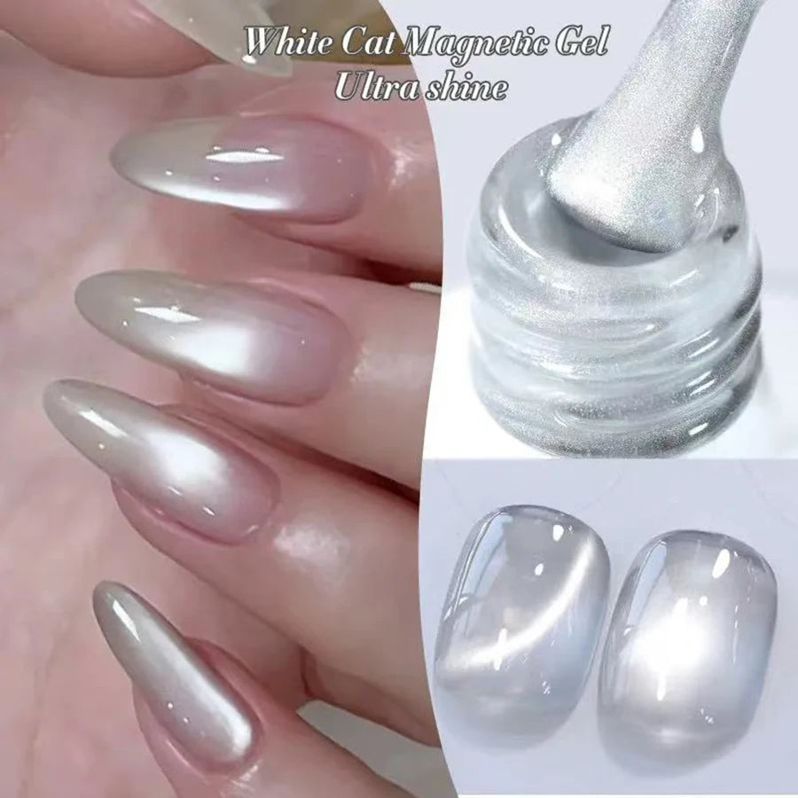 1-8pcs TC Flow Light White Cat Eye Gel Nail Polish Ultra Shine Soak Off UV Gel Mirror Glass Cat Magnet Gel Varnish Nail Supplies