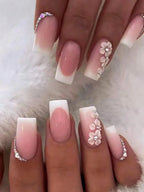 24Pcs Elegant & Simplistic Floral Nail Art Stickers, Pink, Daily & Party Wear Press On Nails Nail Supplies Nails