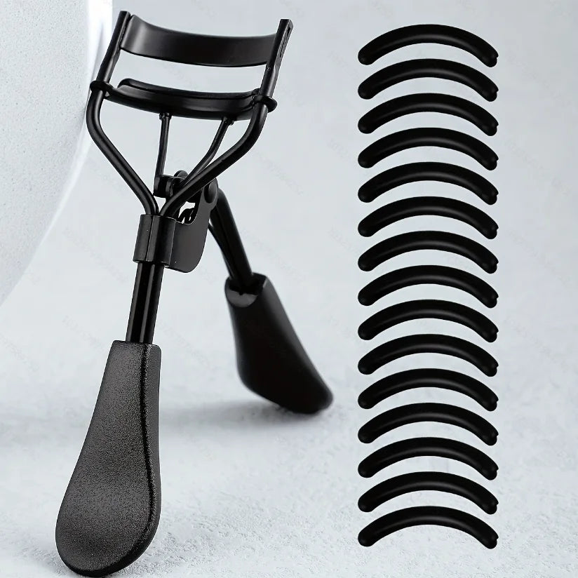 Portable Eyelash Curler with 15 Silicone Pads and Stainless Steel Eyelash Curler, Used for Eyelash Extension and Curling Tools