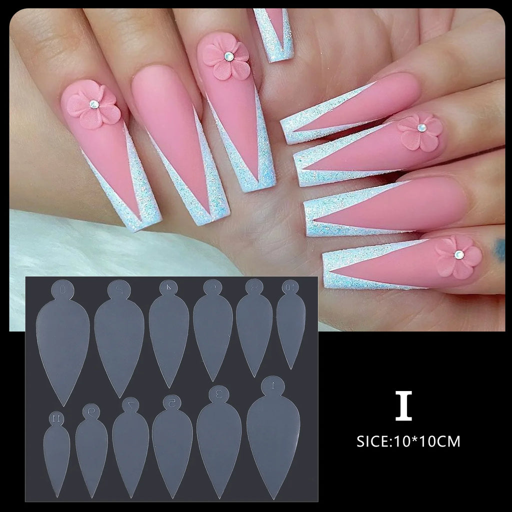 12 Pieces Crystal Nail Molds French Nail Stickers No Frosting No Paper Holder Reusable for French Manicure Extension Tool