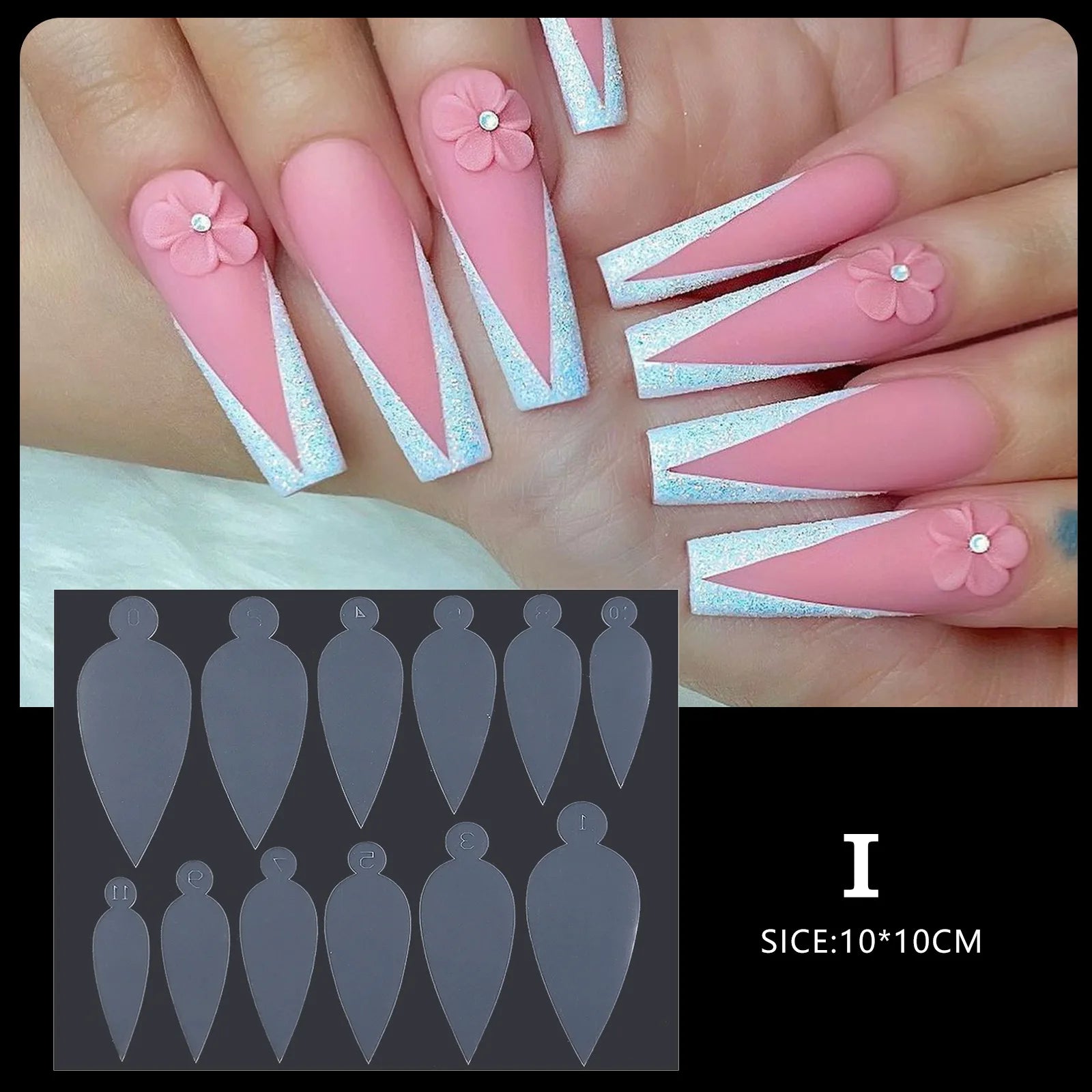 12 Pieces Crystal Nail Molds French Nail Stickers No Frosting No Paper Holder Reusable for French Manicure Extension Tool