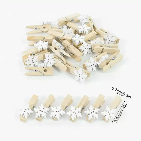 30pcs Christmas Wooden Clips Christmas Tree Photo Clips Pendant Elk Gloves Snowflake Clothespins DIY Photo Pegs for New Year