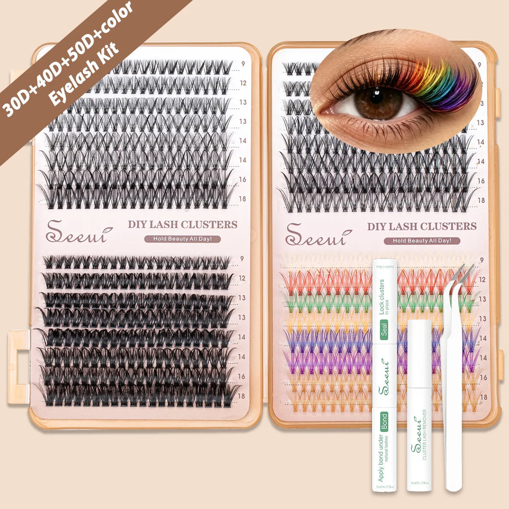 SEEUI Lash Clusters Kit Natural Look Large Capacity Lash Extension Kit with Lash Bond And Seal Eyelash Tweezers