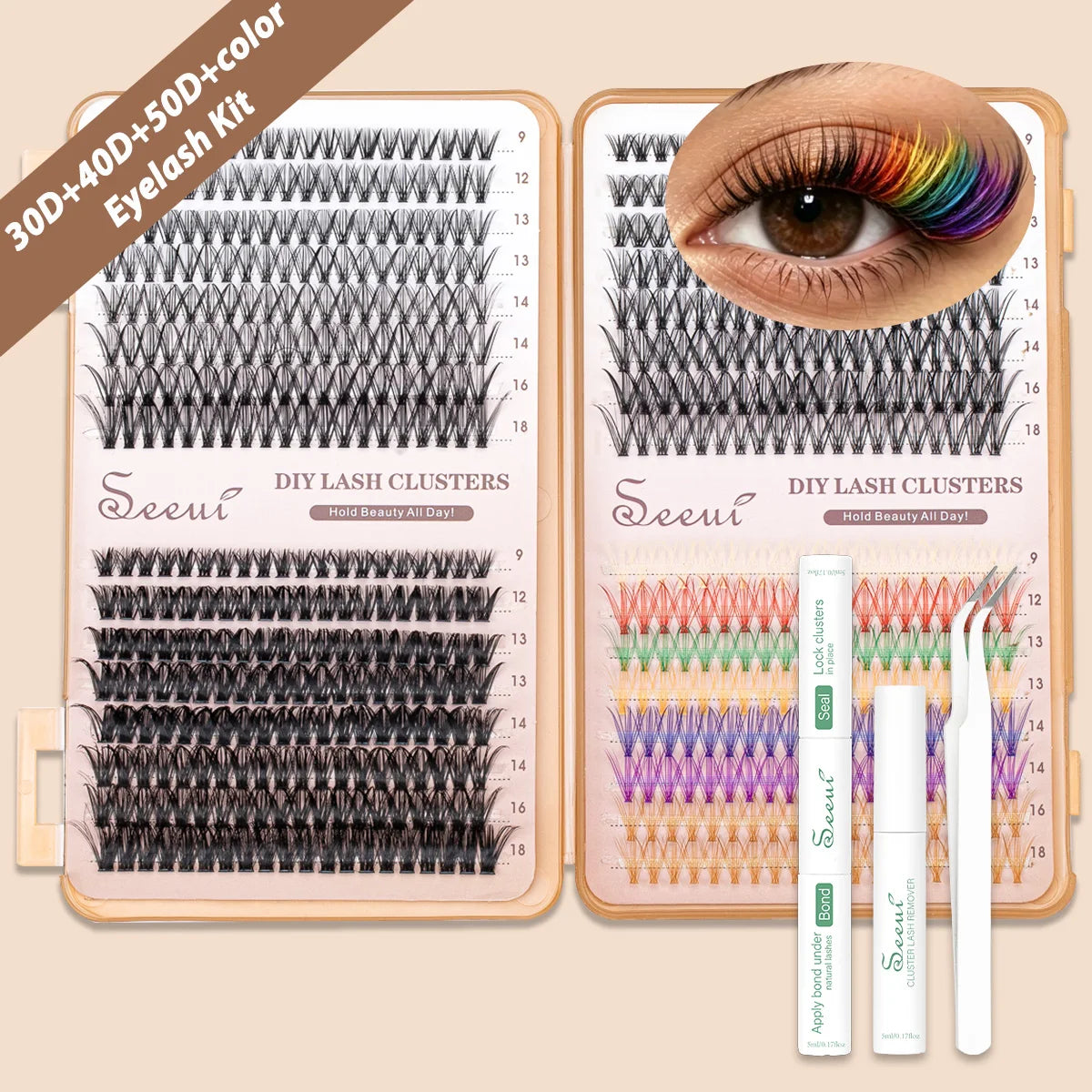 SEEUI Lash Clusters Kit Natural Look Large Capacity Lash Extension Kit with Lash Bond And Seal Eyelash Tweezers