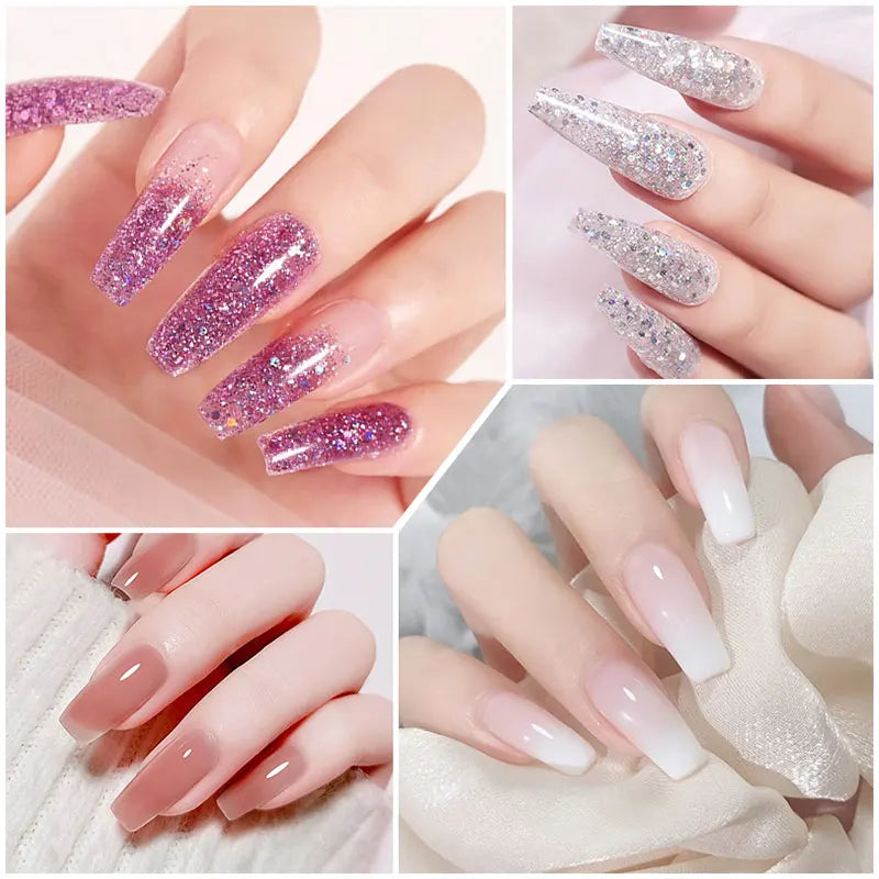 Nail Extension Kit Acrylic Gel Polish Nail Polish with UV LED Nail Lamp Manicure Kit and Base Coat Top Coat for Salon and Home