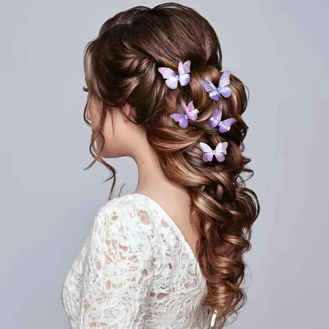 5pcs Butterfly Hair Clips, Non-Slip Organza Hairpins, Purple Gradient Rhinestone Hair Barrettes Accessories for Women Thick