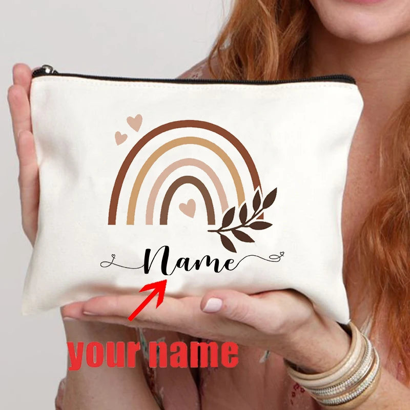 Rainbow Teacher Custom Name Makeup Bag Personalized Graduation Gift for Teachers Pencil Case Back To School Gift Women Purse
