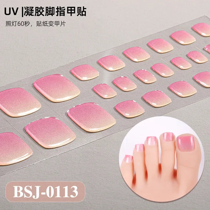 26Tips French Leopard Print UV Gel Toenail Sticker Bronzing Dye Gradient Cross-border Semi Baked Gel Nail Sticker UV Lamp Needed
