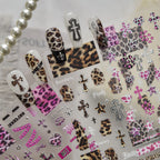 Retro Leopard Print Heart-shaped Nail Art Stickers 5D Metal Nail Sticker European and American Style Manicure Decorations Decals