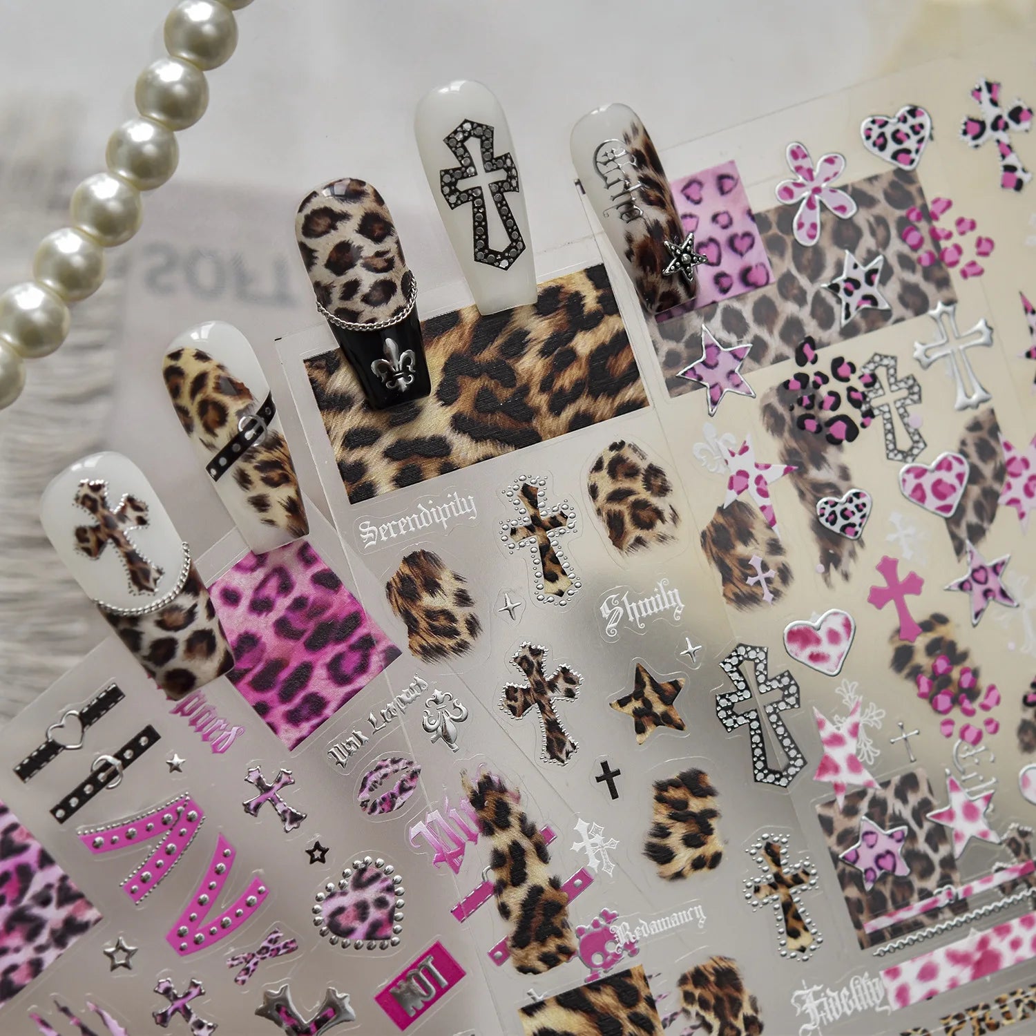 Retro Leopard Print Heart-shaped Nail Art Stickers 5D Metal Nail Sticker European and American Style Manicure Decorations Decals