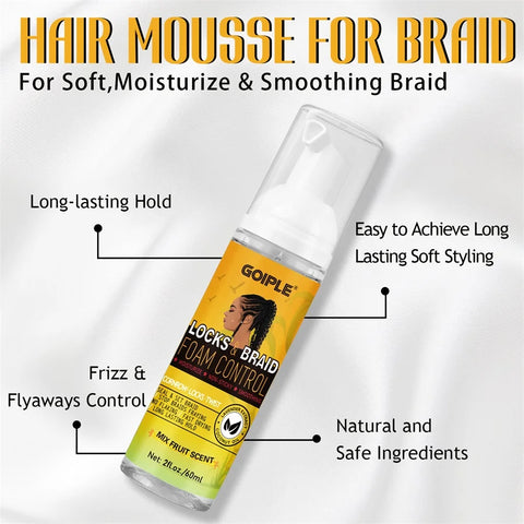 60ml High Shine Braid Mousse Moisturize and Styling Foam Mist Frizz Control Braiding Spray Cleaning Braids Lock & Twist Products