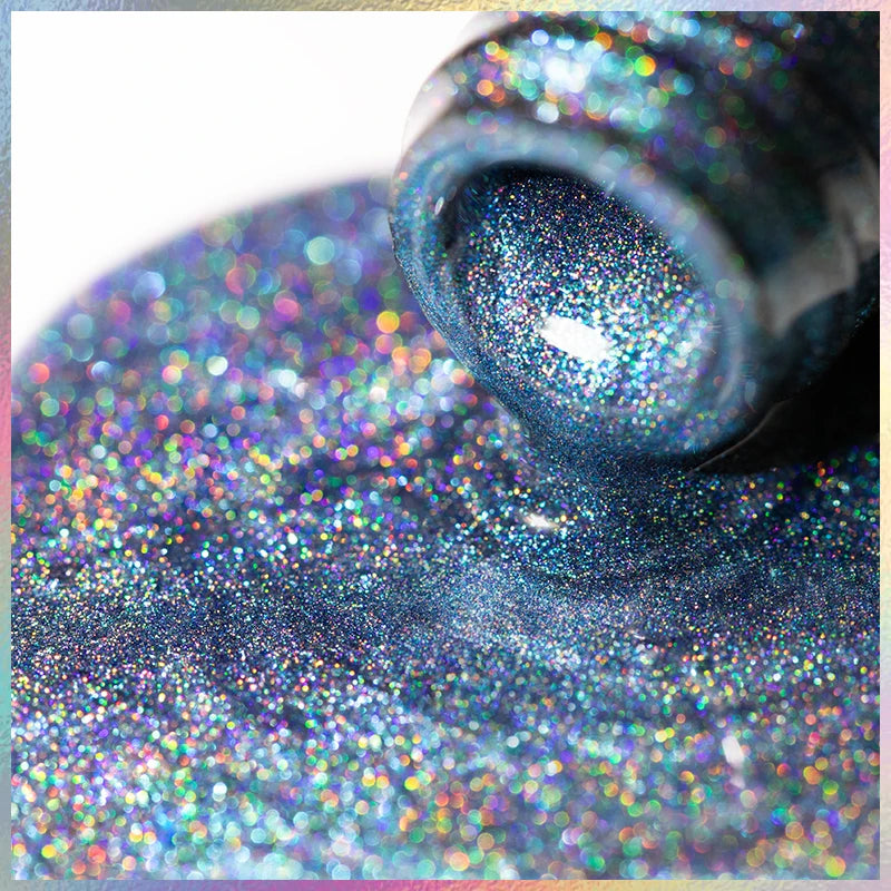 PUENTE 7.5ML Blue Laser Cat Magnetic Gel Nail Polish Sparkling Holographic Rainbow Cat Eye Gel Soak Off UV/LED Nail Art Varnish