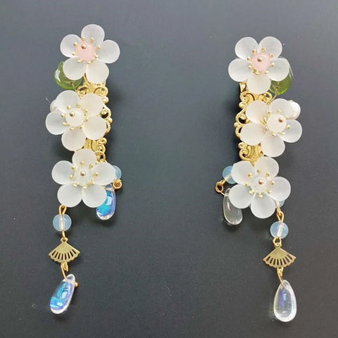 2pcs Hanfu Hair Clips Hairpins Rhinestone Flower Girls Pink Barretes Crystal Tassel Children Hair Accessories Jewelry