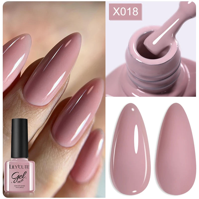 LILYCUTE Nude Crystal Rubber Base Gel Nail Polish Natural Color Semi Permanent UV Gel Soak Off Self Leveling Nail Gel Varnishes