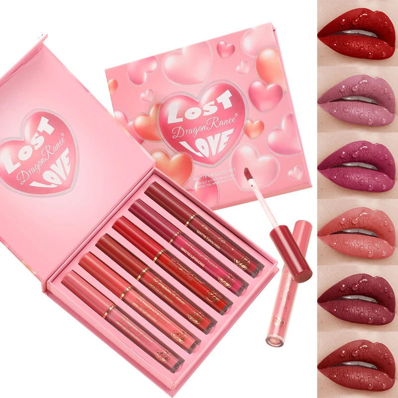 6Set Matte Lip Gloss AB two sets Not Stained with Cup Mouth Red Lip Gloss Moisturizing Long Lasting Not Easy To Fade Lip Gloss