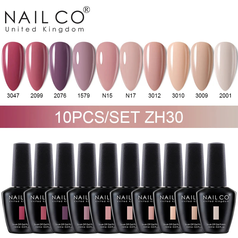 NAILCO 15ml 10pcs/Set Nude Colors Gel Nail Polish UV Gel Nail Polish Pink Nail Lakiery Esmalte Top Base Nail Art Design Vernis
