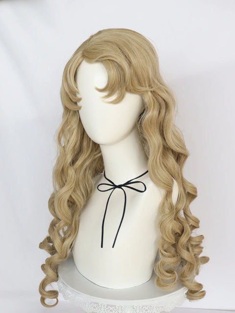 Synthetic 26inch Princess Curly Wavy Long Brown Sleeping Beauty Aurora Cosplay Wig for Halloween Christmas School Thanksgiving