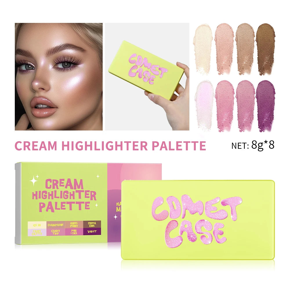 8-Color Blusher Cream Plate Highlighter Palette Face Blush Cosmetics Long Lasting Waterproof Concealer Natural Look Matte Makeup