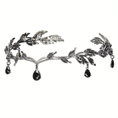 Fashionable and Luxurious Elf Crown Bridal Crystal Rhinestone Waterdrop Leaf Hair Accessories Romantic Head Accessories forWomen