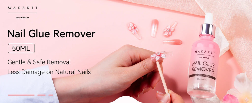 Nail Glue Remover for Press on Nails, 50ML Nail Glue Remover for UV Nail Glue, Non acetone Gentle Glue Off for False Nails Glue