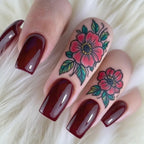 Artificial Press On Fake Nails Glossy Wine Red False Nail Long Square Reusable DIY Lady Fingernail Tip Manicure Tools