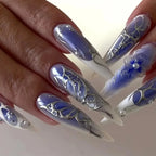 Exaggerate Punk Extra Long Pointed Fake Nails Art Dark Y2K Black Spider Centipede Rhinestone False Nail Press on Nails Manicure