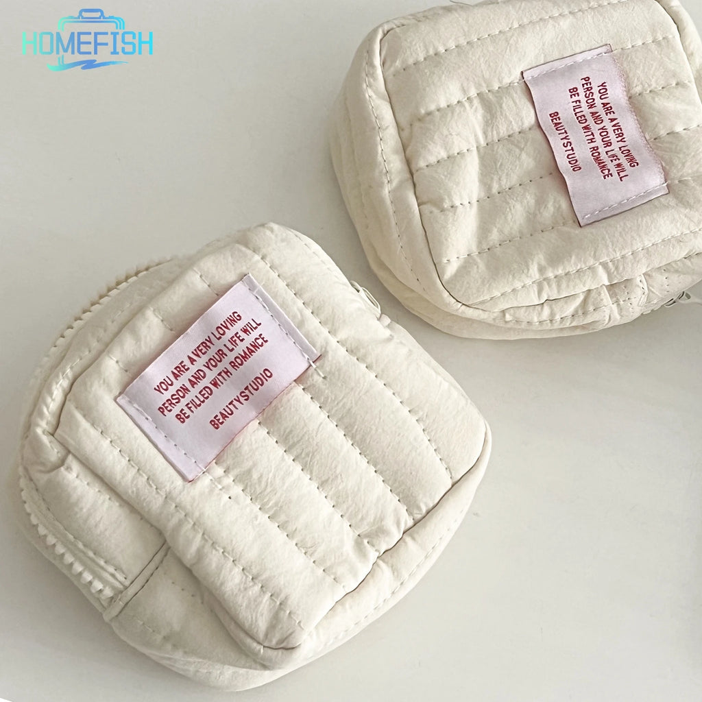 HOMEFISH Korean Square Small Makeup Bag Student Small Earphones Zero Wallet Girl Portable Lipstick Storage Bags