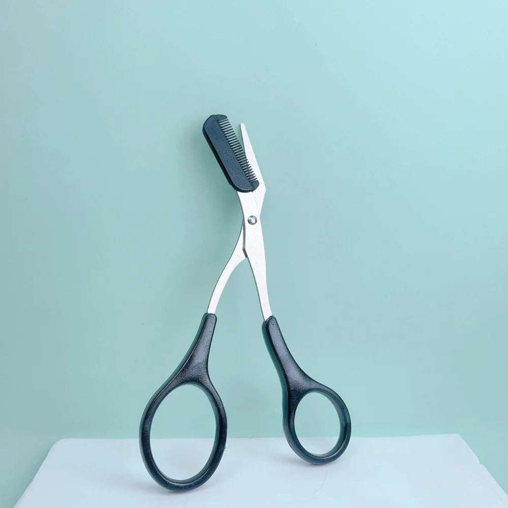 Stainless Steel Eyebrow Trimming Scissors with built-in Comb Precise Grooming Tool Creating Perfect Eyebrows Pink/White/Black