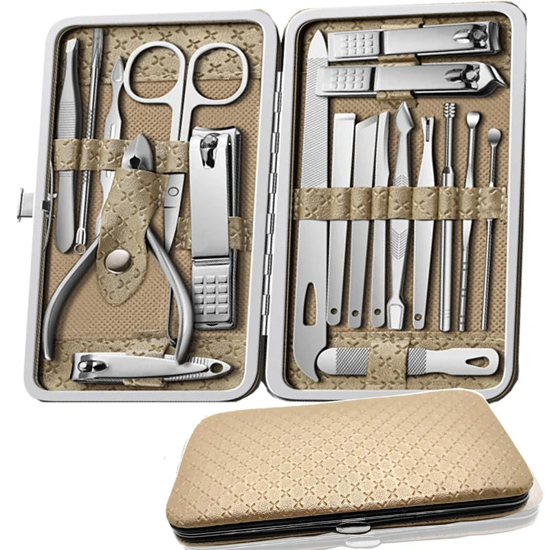 Household Daily Grooming Kit 19PCS Stainless Steel Manicure Pedicure Tool Set With Nail Clippers Ear Spoons