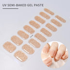 16Tips French Black Semi-Cured Nail Stickers With Glitter Long-Lasting UV Gel Nail Polish Wraps Full Cover Nail Art Decals Patch