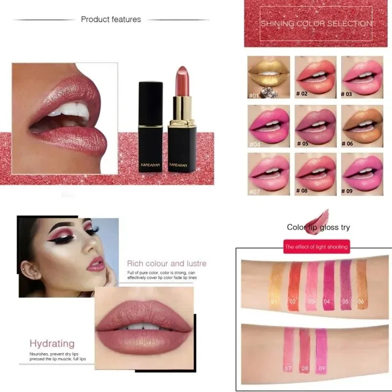 Mermaid Maggie Lipstick 9 Colors Long Lasting Shiny Metallic Lipsticks Pearls Changing Warm Gold Plated Women Lip Cosmetics
