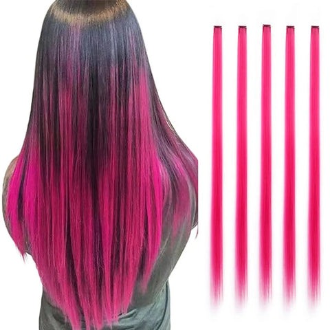 Synthetic 5Pcs Colored Hair Extensions Clip in Colorful Hair Extensions Rainbow Hair Extensions for Women Girls Hair Extensions