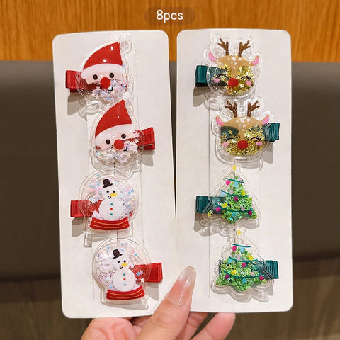 8 Christmas Santa Claus Snowman Christmas Tree Antlers Cute Cartoon Hairpins