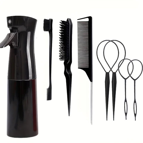8-piece hair styling set, 6.76 oz spray bottle and nylon hair brush, mouse tail comb, edge control hair brush and hair tail tool
