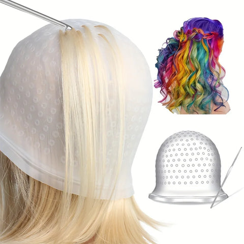 DIY Highlights Artifact Soft Silicone Hair Dye Cap with Crochet Breathable Reusable Professional Hair Dye Styling Tool