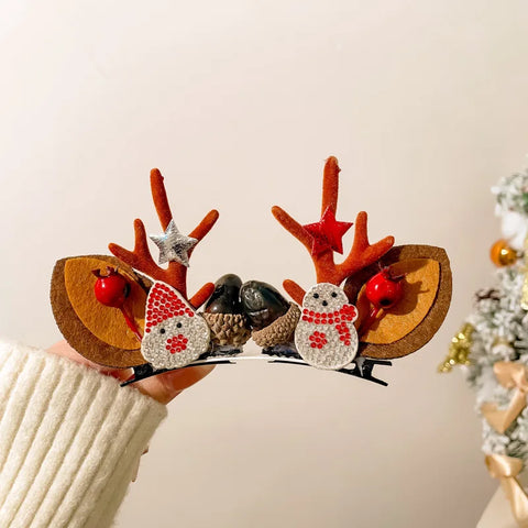 Cute Antlers Hair Clips Christmas Hairpin Girl Heart Elk Clips Xmas Winter Hairpin Children Headdress Antler Hair Accessories