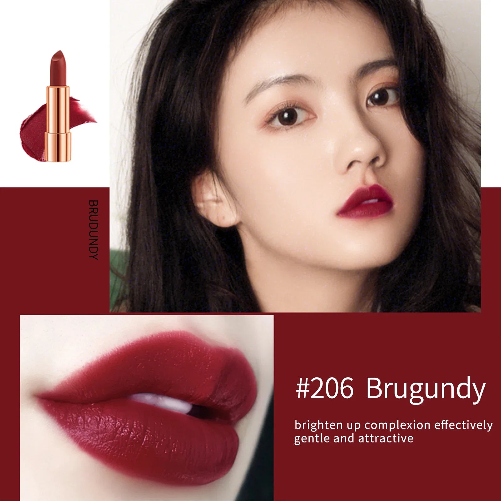 Matte Lipstick Set 3 Colours with Silver Chain Bag Waterproof Non-Stick Long Lasting Makeup Red 3.5gx3pcs for Women and Girls