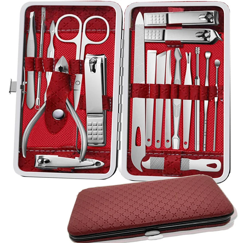 Household Daily Grooming Kit 19PCS Stainless Steel Manicure Pedicure Tool Set With Nail Clippers Ear Spoons