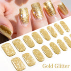 16Tips French Black Semi-Cured Nail Stickers With Glitter Long-Lasting UV Gel Nail Polish Wraps Full Cover Nail Art Decals Patch