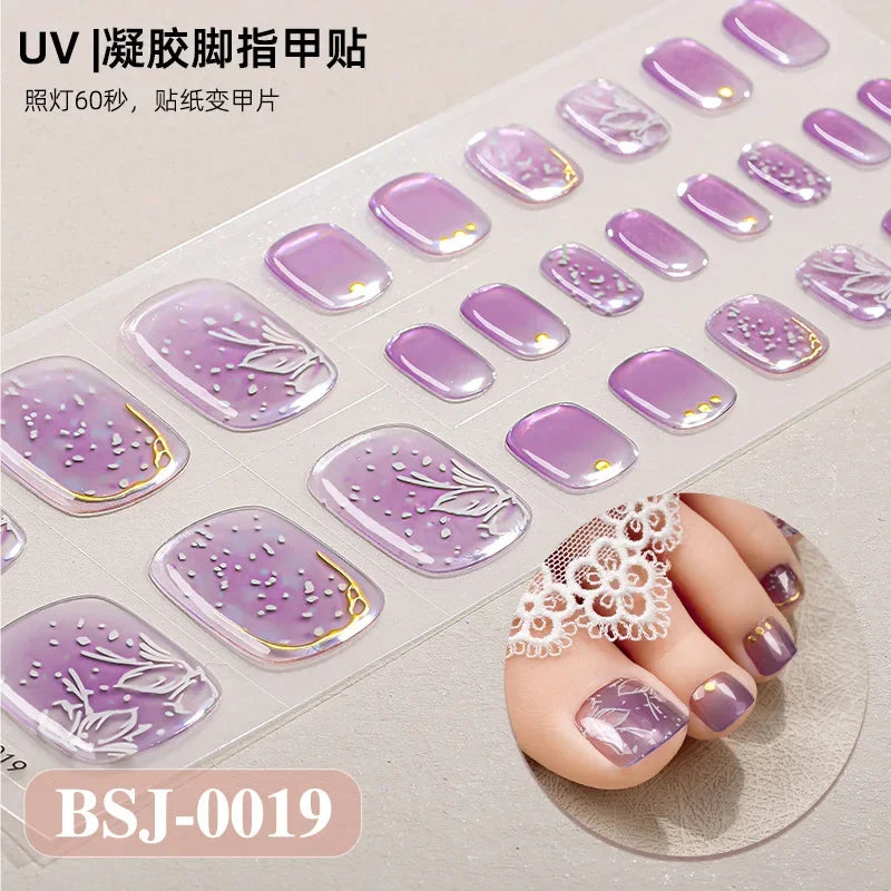 26Tips French Leopard Print UV Gel Toenail Sticker Bronzing Dye Gradient Cross-border Semi Baked Gel Nail Sticker UV Lamp Needed