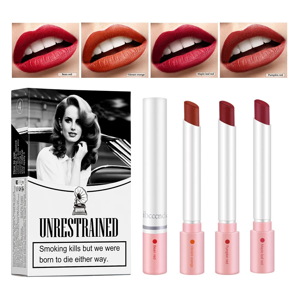 4Colors/set Cigarette Lip Gloss Set Velvet Matte Waterproof Long-lasting Lip Non-Stick Cup Cigarette Lipstick Makeup For Women