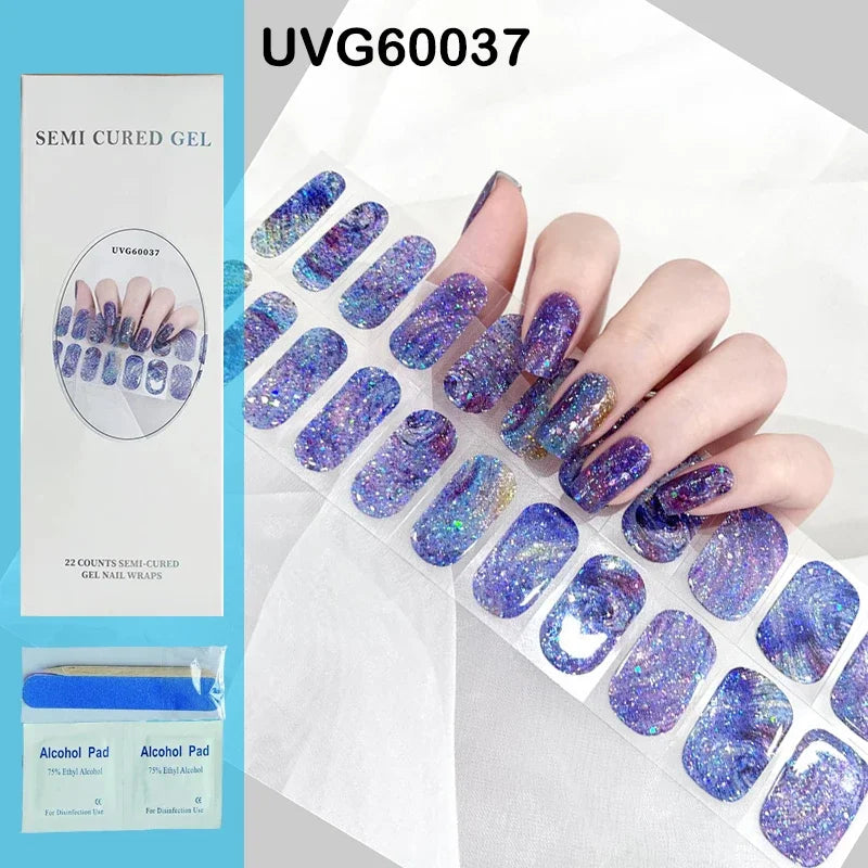 Leopard Semi-Cured Gel Nail Strips Simple Transparent Color Adhesive Long Lasting Gel Nail Stickers Harden In UV Lamp Need