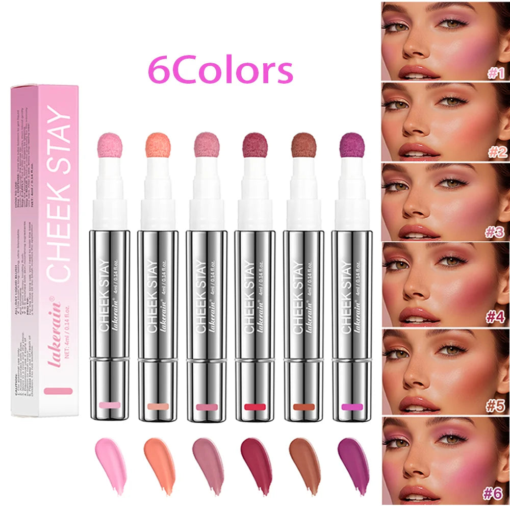 Cheek Blusher 6 colors Long-Lasting Cheek Stain All-Day Blendable Liquid Blush Long-Lasting Blush Sponge Applicator Cheek Makeup