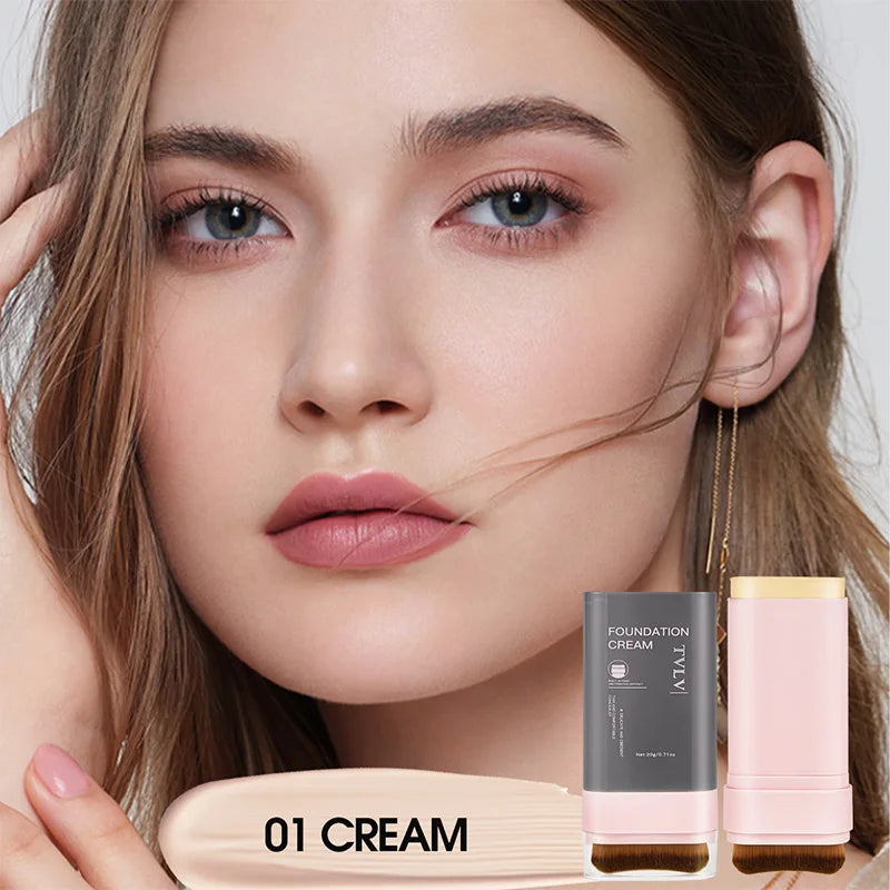 Concealing Foundation Stick 5 Shades With Built-In Brush,  Brighten Lightweight and Waterproof Formula Face Contour Stick Makeup