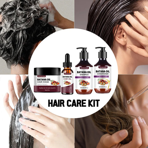 BATANA Oil Hair Care Kit - Strengthening Shampoo, Moisturizing Mask & Keratin Conditioner for All Hair Types Frizz Control 4pcs